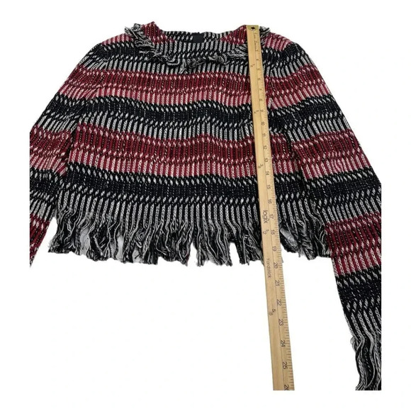 NICHOLAS Fringe Tweed Red Black Stripe Cotton Wool Woven Zip Top - Picture 15 of 15